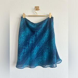 Y2K Express Snake Print Mesh Midi Skirt Size M Blue Teal Sheer Layered
